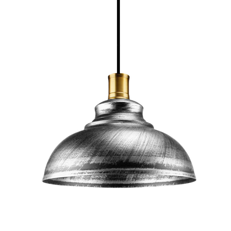 Lámpara suspendida de cúpula de hierro forjado Estilo antiguo 12 "/14" W 1 Cabeza Restaurante colgando luz en plata/bronce/óxido