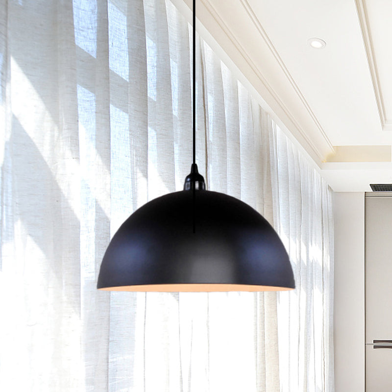 Dome Shade Iron Pendant Lighting Industrial 1 Bulb Dining Table Hanging Ceiling Light in Black