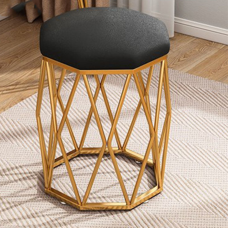 Modern Ottoman Faux Leather Water Resistant Hexagon Ottoman with Metal Leg