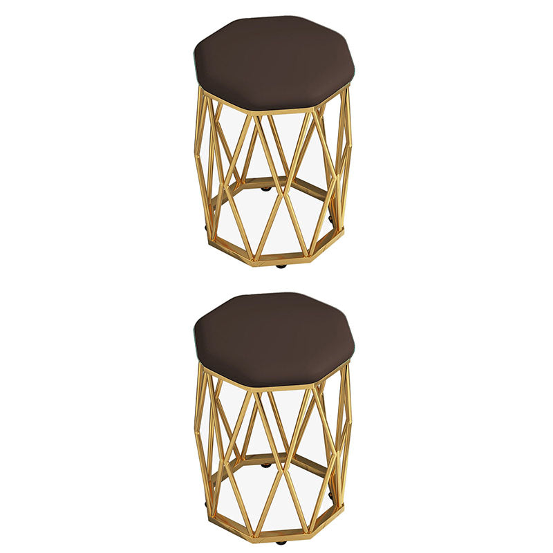 Modern Ottoman Faux Leather Water Resistant Hexagon Ottoman with Metal Leg