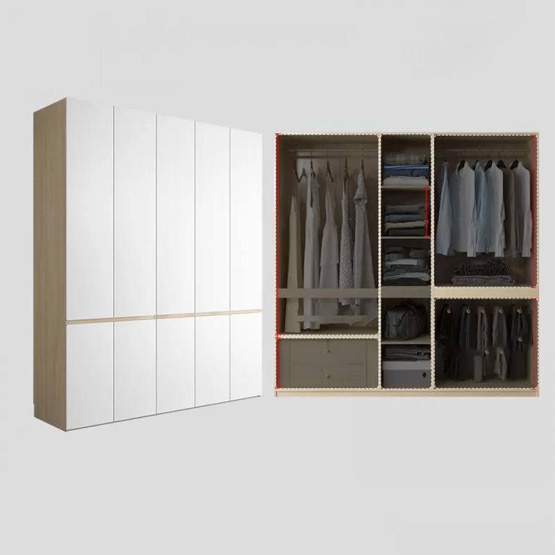 Contemporary Wardrobe Armoire with Drawer Hinged Storage Cabinet