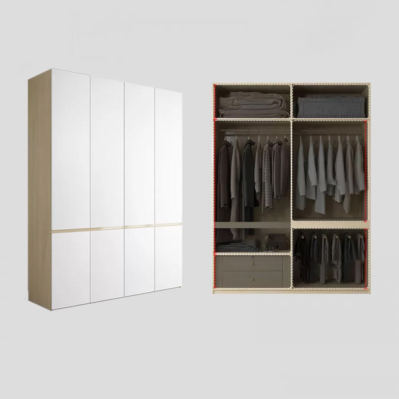 Contemporary Wardrobe Armoire with Drawer Hinged Storage Cabinet