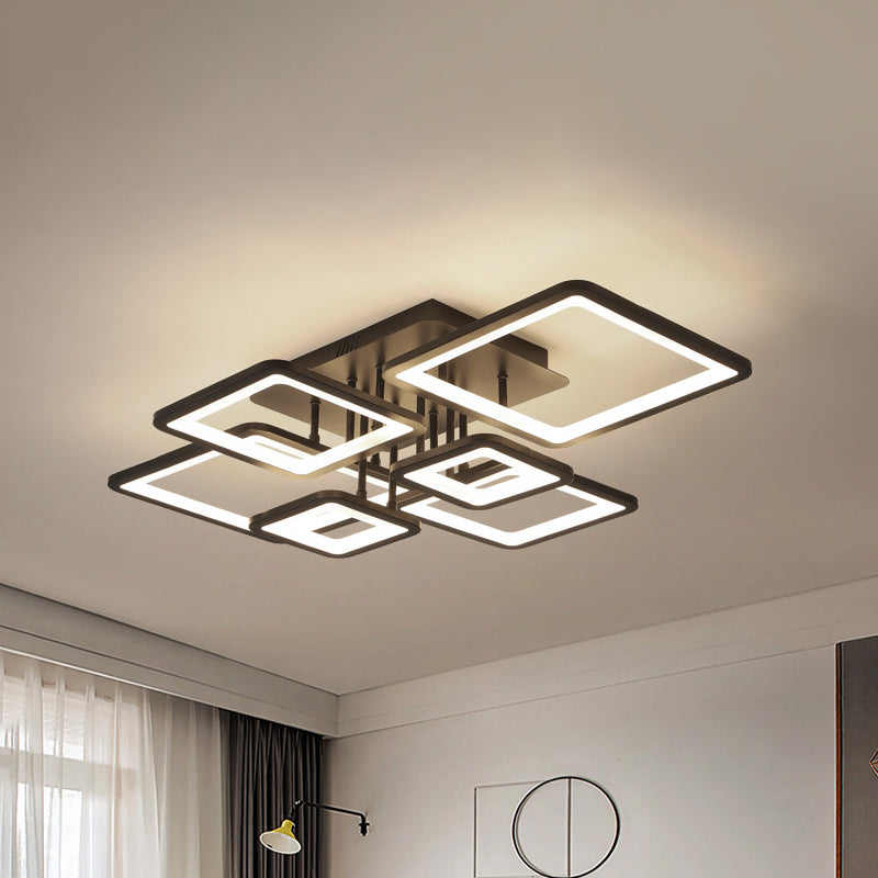 Lámpara LED semiempotrada para sala de estar, 4/6/8 luces, con pantalla acrílica cuadrada, luz de techo negra en luz cálida/blanca/natural
