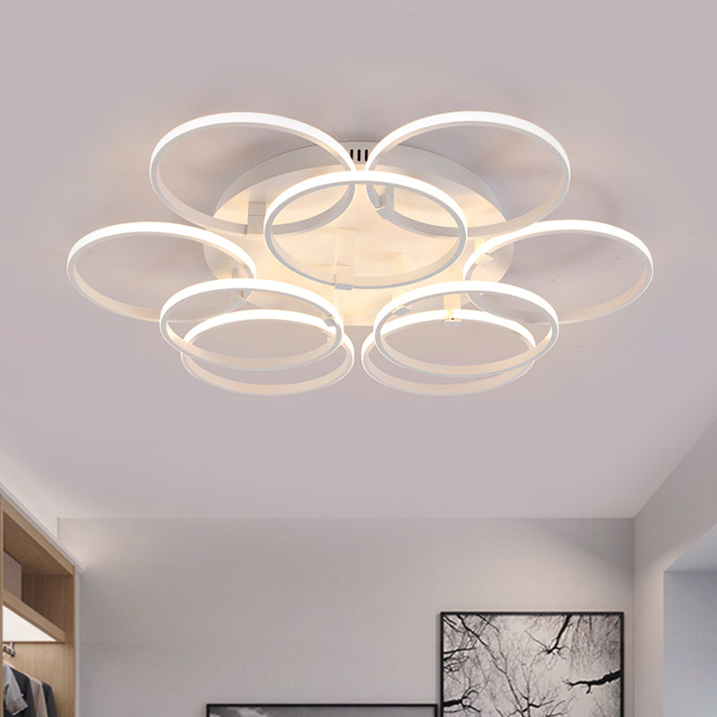 Multi Ring Semi Flush Light Minimalist Acrylic 3/9/12 Lights White Semi Flush Ceiling Light for Living Room