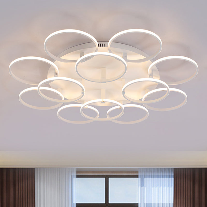 Multi Ring Semi Flush Light Minimalist Acrylic 3/9/12 Lights White Semi Flush Ceiling Light for Living Room
