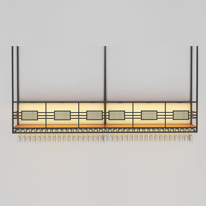 Contemporary Hanging Wine Holder with Glass Holder & Storage Shelf