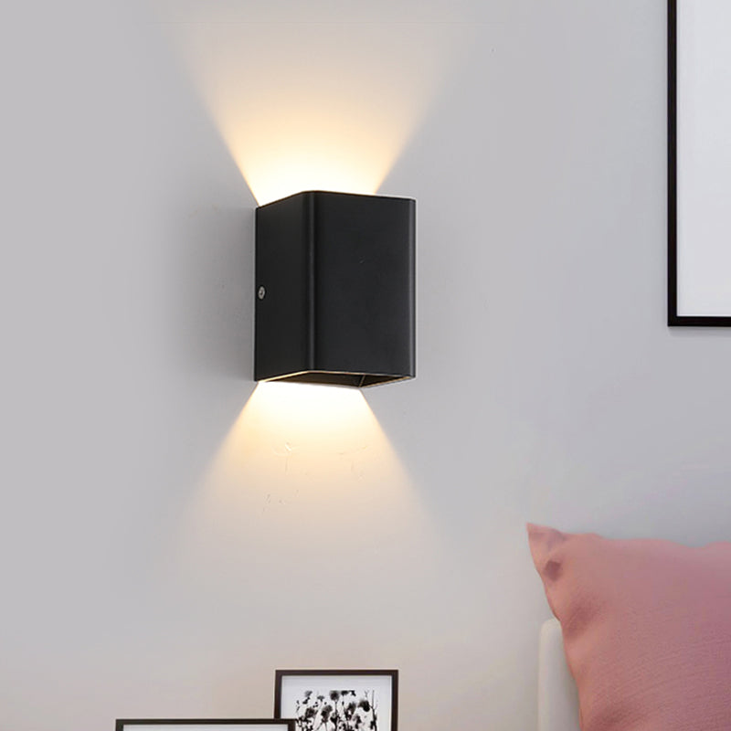Black/White Cube Shade Wall Mount Light Contemporary LED Metallic Wall Lamp for Bedside, Warm/White Lighting
