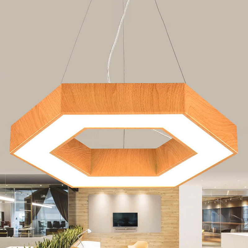 16"/23.5" Wide Wood Hexagon Hanging Lighting Modern Led Beige Ceiling Pendant Lamp with Recessed Diffuser
