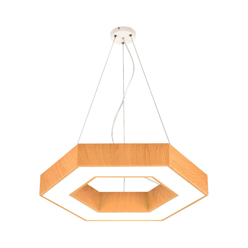 16"/23.5" Wide Wood Hexagon Hanging Lighting Modern Led Beige Ceiling Pendant Lamp with Recessed Diffuser