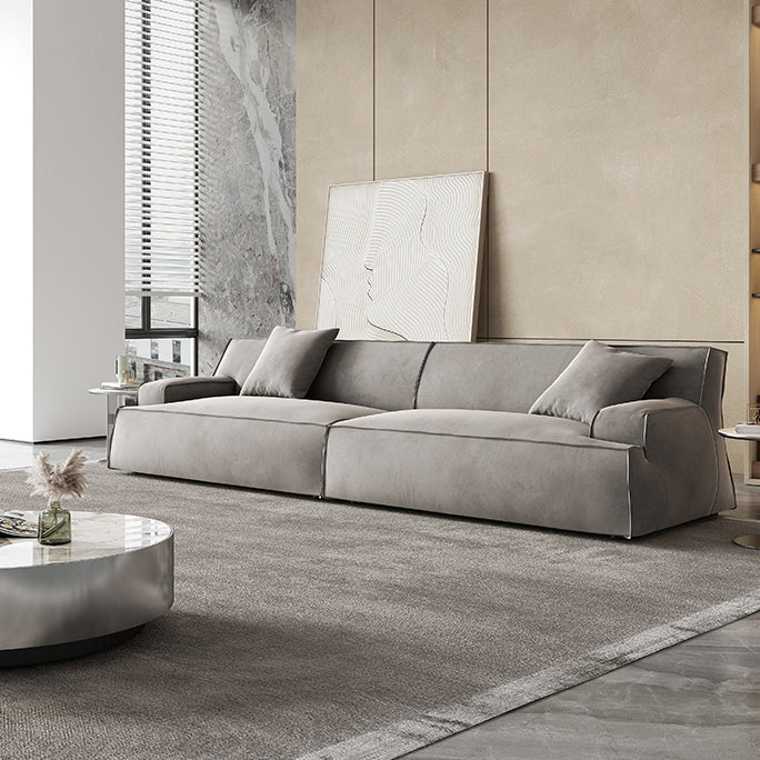 Contemporary Genuine Leather/Fabric Recessed Arm Sofa for Living Room
