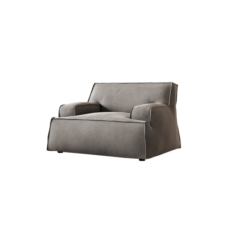 Contemporary Genuine Leather/Fabric Recessed Arm Sofa for Living Room