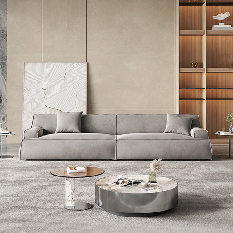 Contemporary Genuine Leather/Fabric Recessed Arm Sofa for Living Room