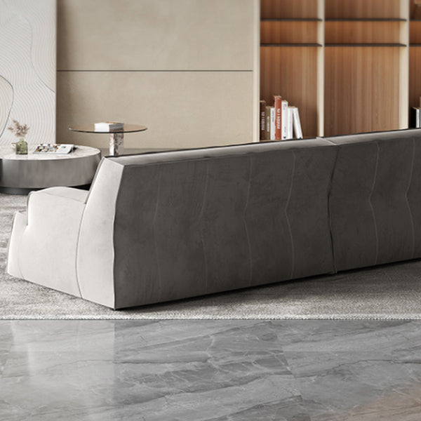 Contemporary Genuine Leather/Fabric Recessed Arm Sofa for Living Room