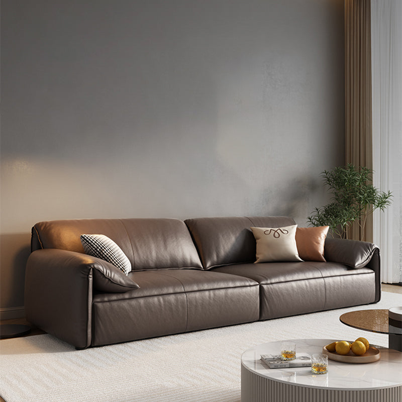 Genuine Leather Contemporary Pillow Top Arm Sofa for Living Room