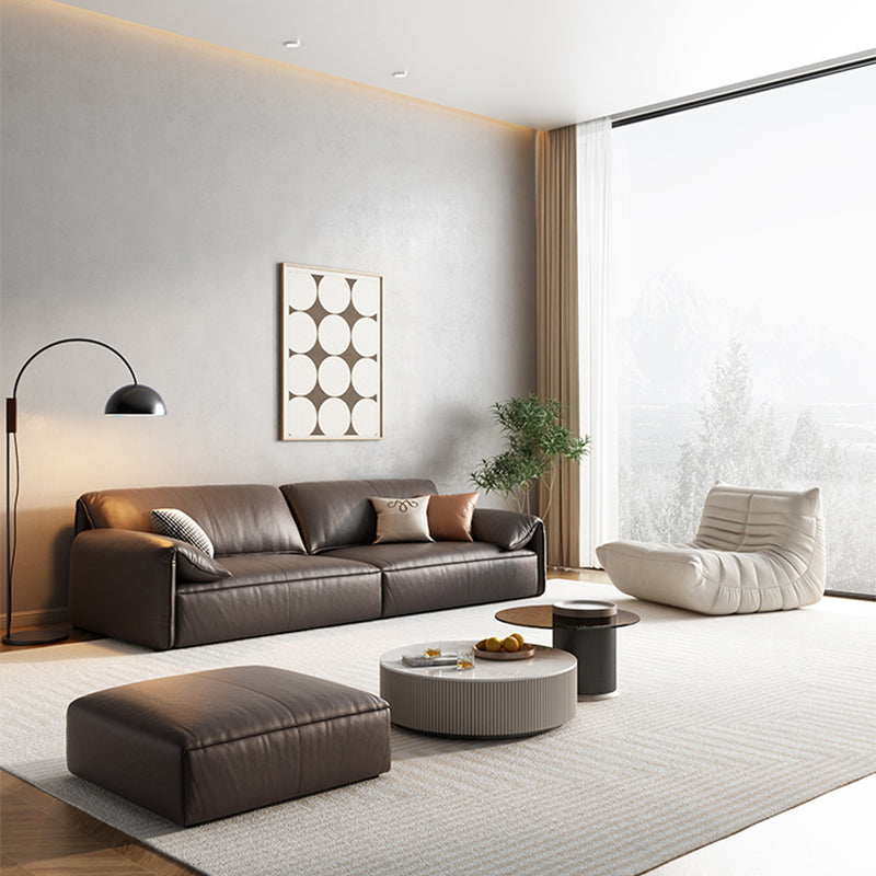 Genuine Leather Contemporary Pillow Top Arm Sofa for Living Room