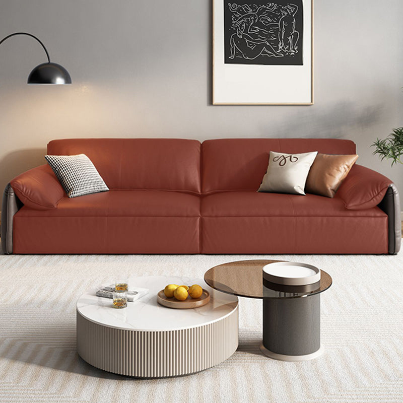 Genuine Leather Contemporary Pillow Top Arm Sofa for Living Room