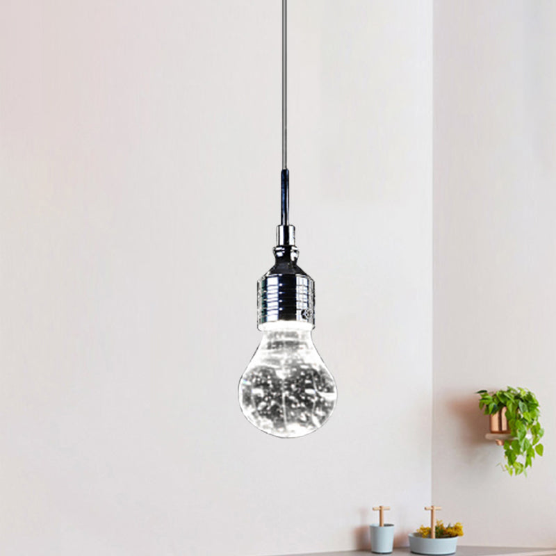 Luz de techo colgante en forma de bombilla metal contemporáneo y luz de cristal de burbujas transparente luz colgante de colgantes en luz cálida/blanca