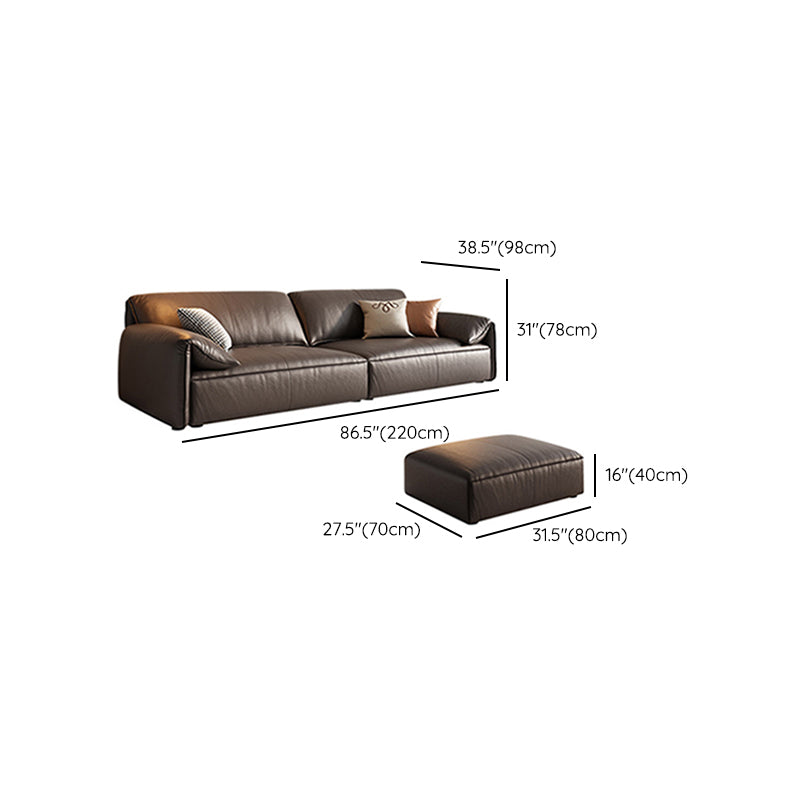 Genuine Leather Contemporary Pillow Top Arm Sofa for Living Room
