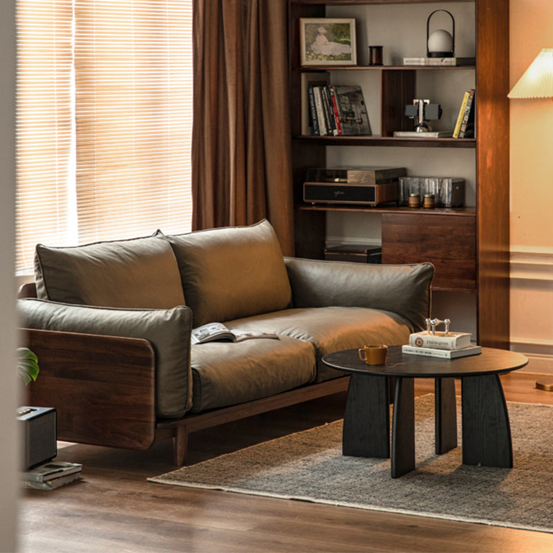 Standard Solid Wood Square Arm Sofa with Cushions Back for Living Room