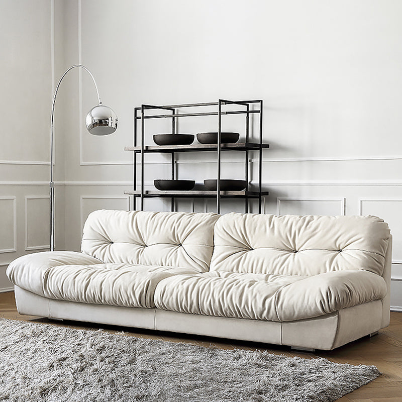 French Country Stain Resistant Faux Leather Armless Sofa in Brown/Beige