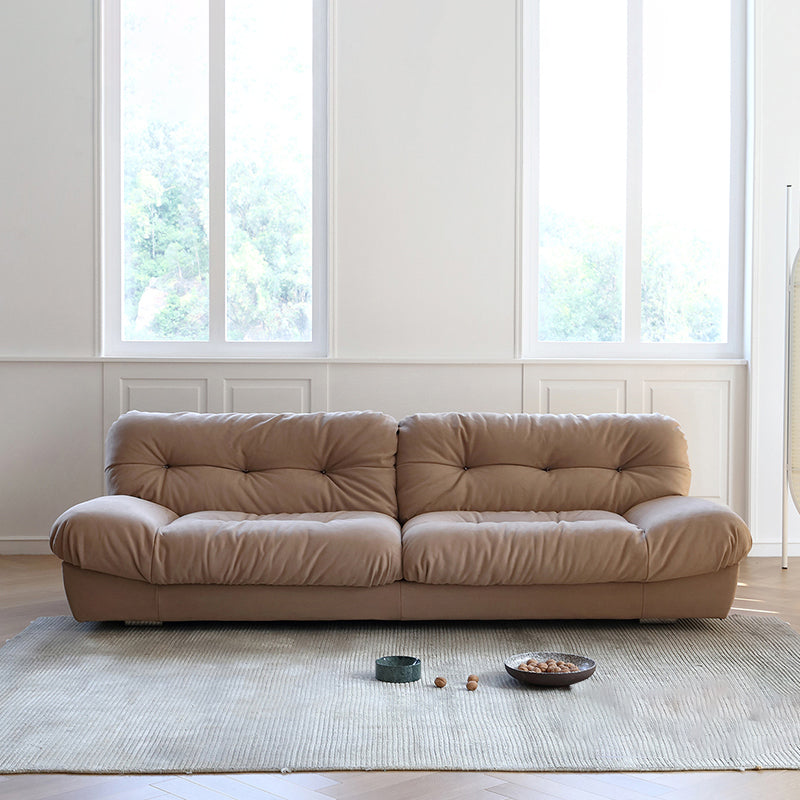 French Country Stain Resistant Faux Leather Armless Sofa in Brown/Beige