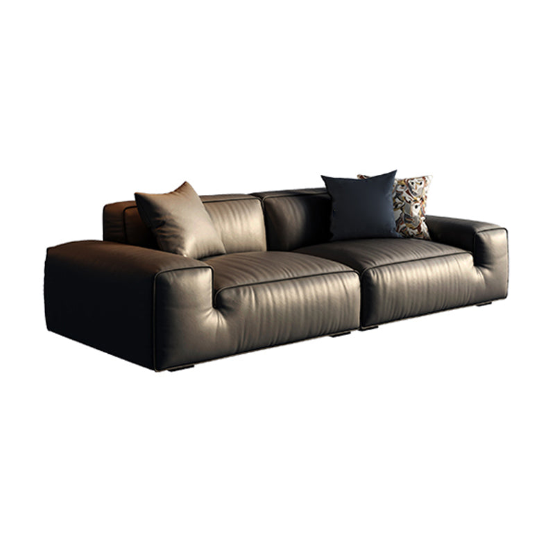 Contemporary Stain Resistant Genuine Leather Square Arm Sofa in Black