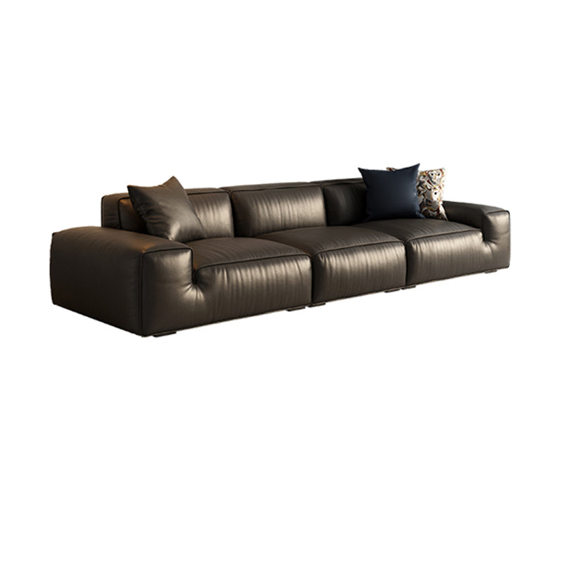 Contemporary Stain Resistant Genuine Leather Square Arm Sofa in Black