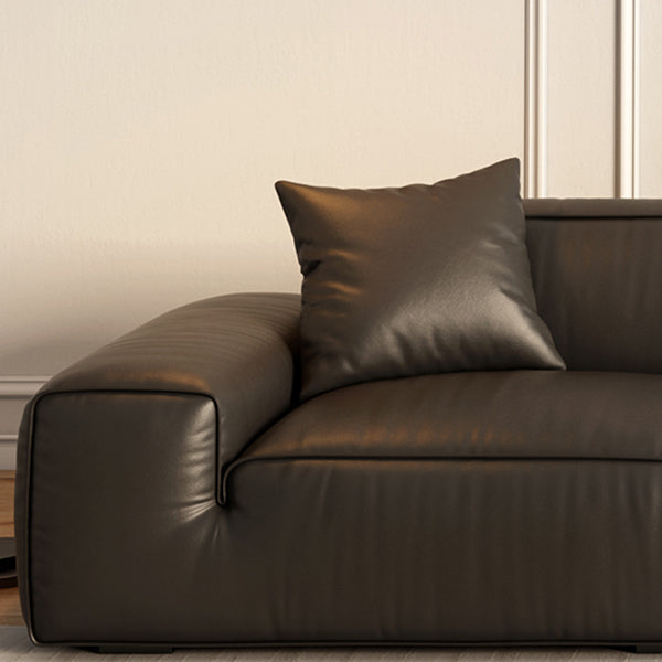 Contemporary Stain Resistant Genuine Leather Square Arm Sofa in Black