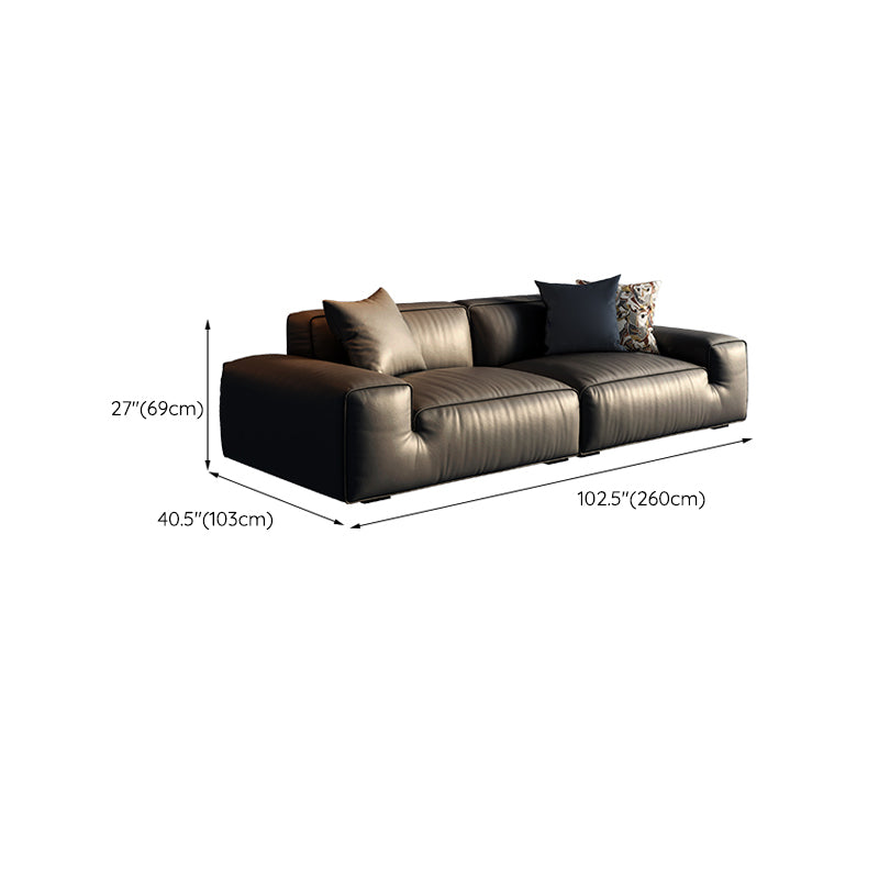Contemporary Stain Resistant Genuine Leather Square Arm Sofa in Black