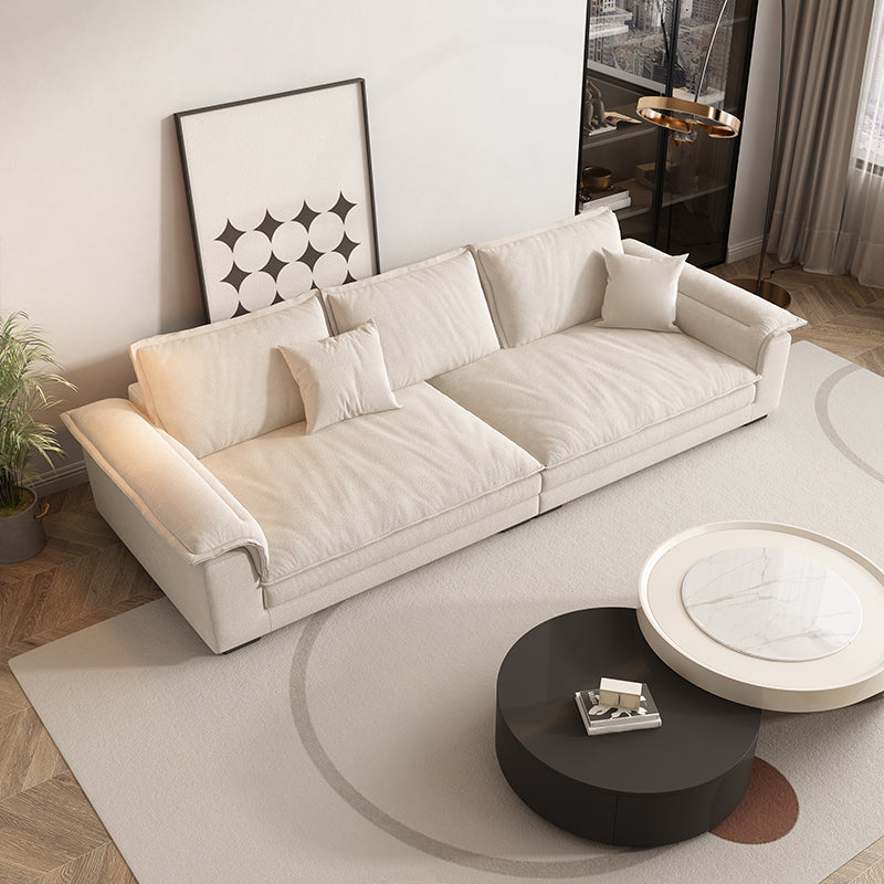 Contemporary Solid Wood Pillow Top Arm Stain Resistant Fabric Sofa in Beige