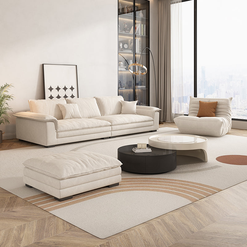 Contemporary Solid Wood Pillow Top Arm Stain Resistant Fabric Sofa in Beige