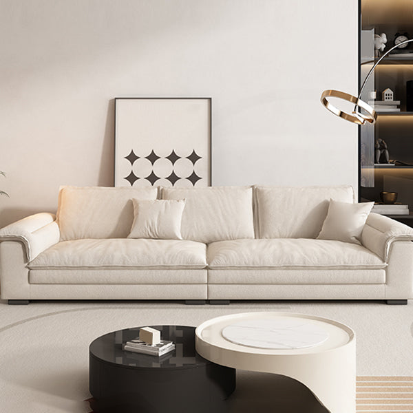 Contemporary Solid Wood Pillow Top Arm Stain Resistant Fabric Sofa in Beige