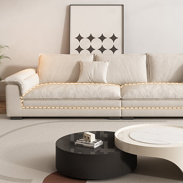 Contemporary Solid Wood Pillow Top Arm Stain Resistant Fabric Sofa in Beige
