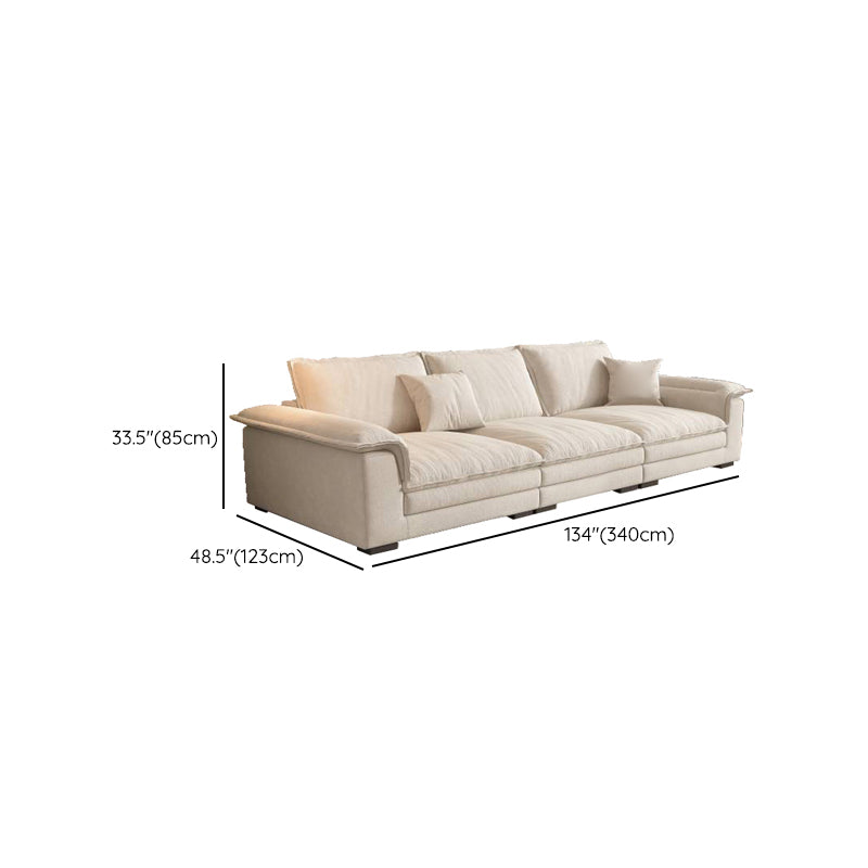 Contemporary Solid Wood Pillow Top Arm Stain Resistant Fabric Sofa in Beige