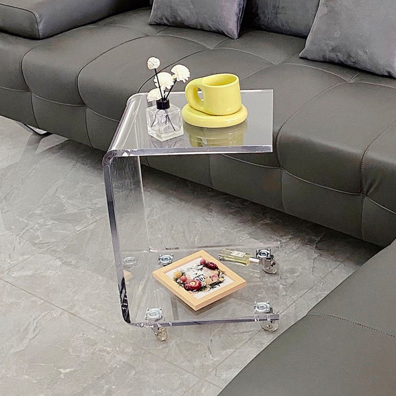 Acrylic Coffee or End Table for Living Room with Wheels and Shelf
