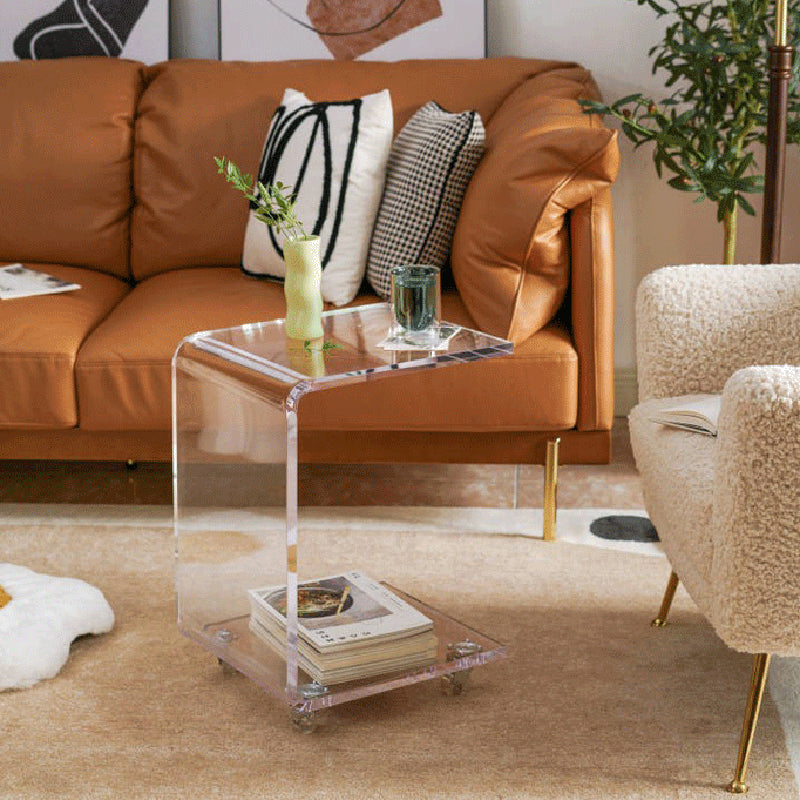 Acrylic Coffee or End Table for Living Room with Wheels and Shelf