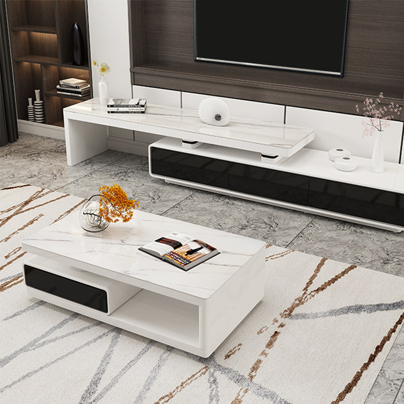 4 Drawers Coffee Table Rectangle Single Stone with Storage Shelf