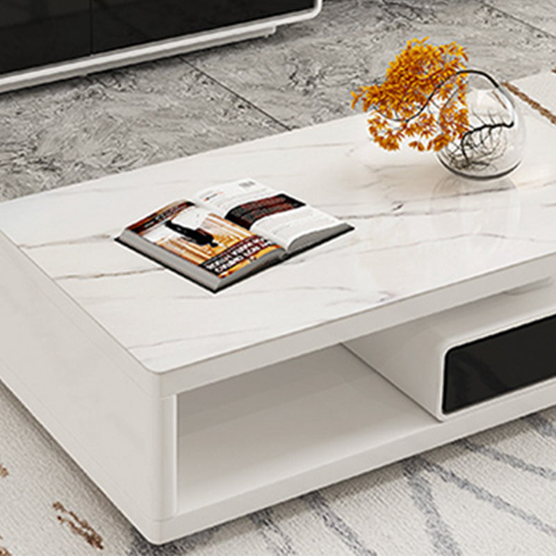 4 Drawers Coffee Table Rectangle Single Stone with Storage Shelf