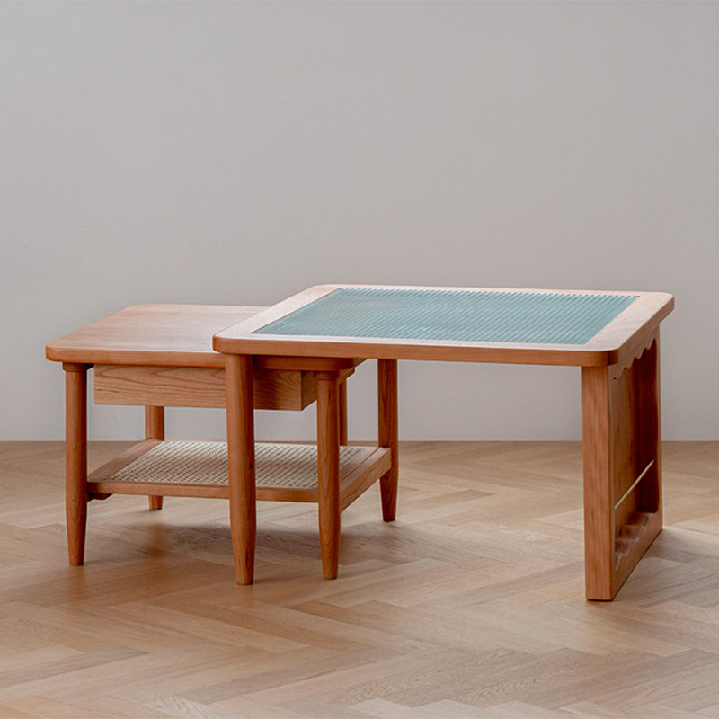 Scandinavian Rectangle Coffee Table in Natural Solid Wood with Storage