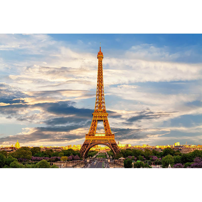 Tower Construction Illustration Pattern Mildew Wall Mural for Living Room