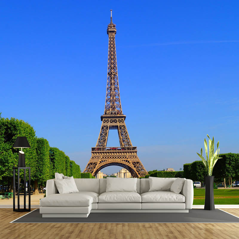 Tower Construction Illustration Pattern Mildew Wall Mural for Living Room