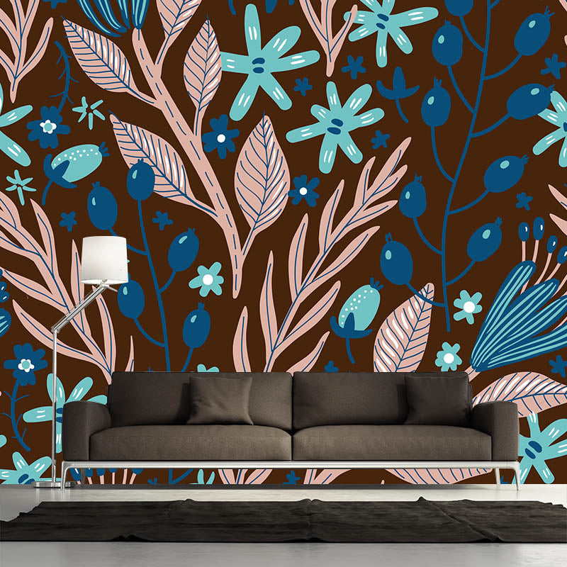 Flower Pattern Mildew Horizontalt Illustration Wall Mural for Living Room