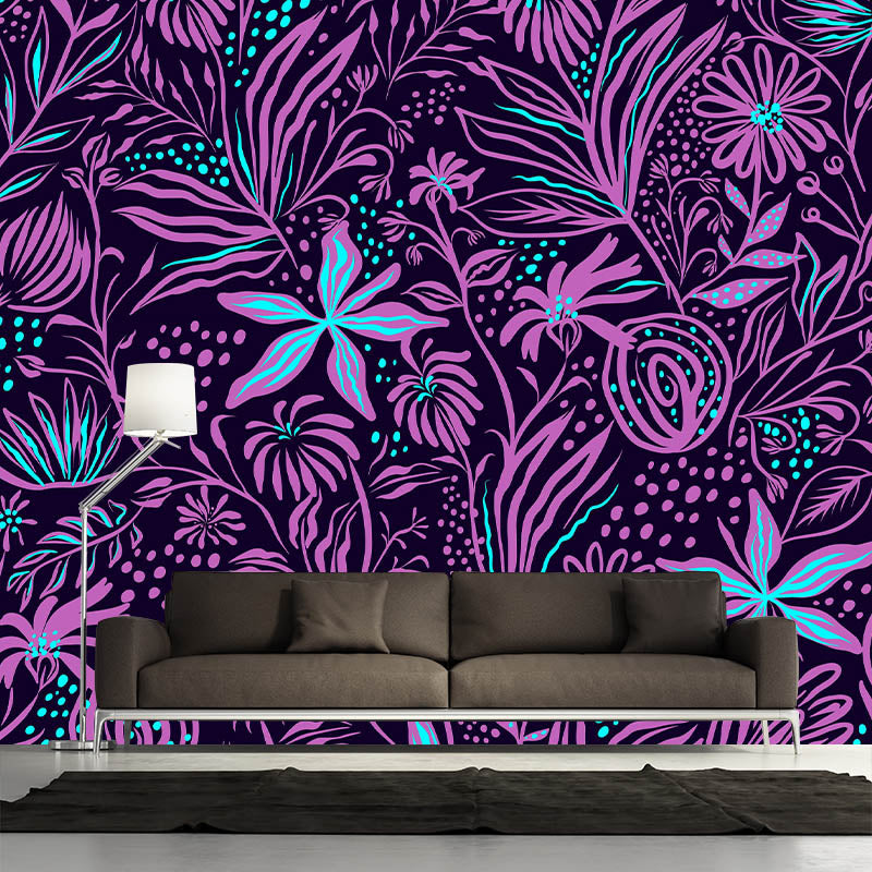 Flower Pattern Mildew Horizontalt Illustration Wall Mural for Living Room
