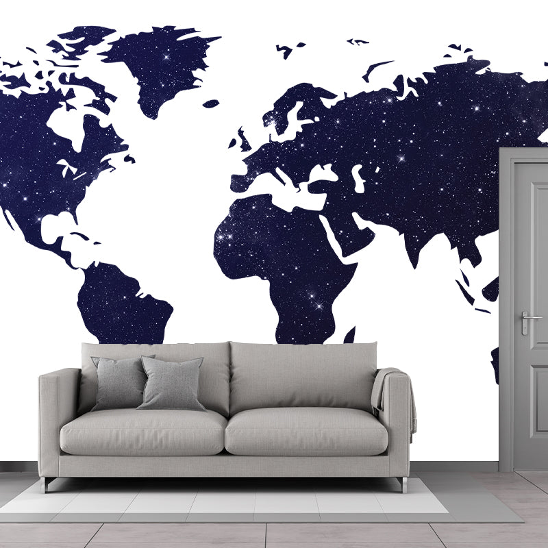 Modern Map Pattern Mildew Wall Mural Horizontalt for Living Room