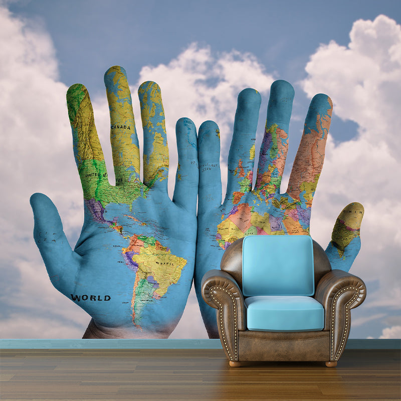 Modern Map Pattern Mildew Wall Mural Horizontalt for Living Room