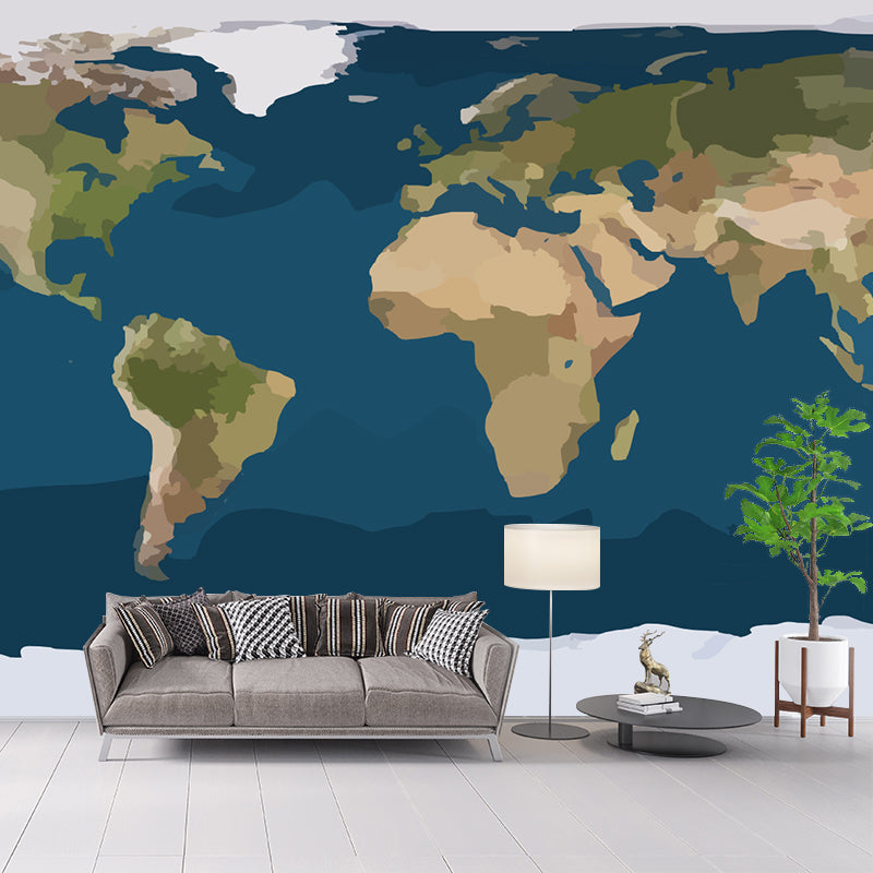 Modern Map Pattern Mildew Wall Mural Horizontalt for Living Room