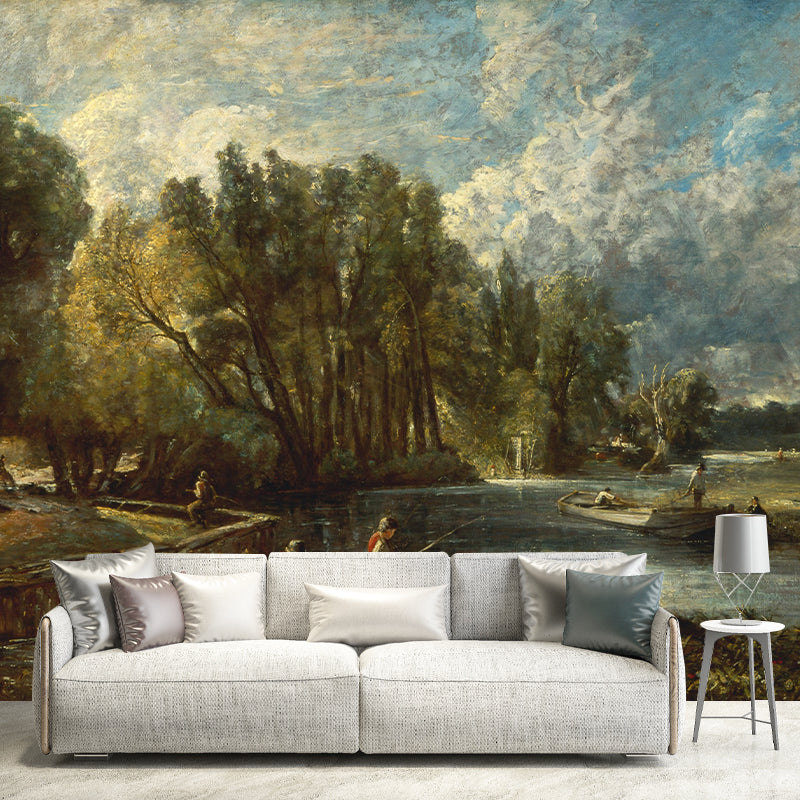 Landscapes Illustration Pattern Mildew Wall Mural Horizontalt for Living Room