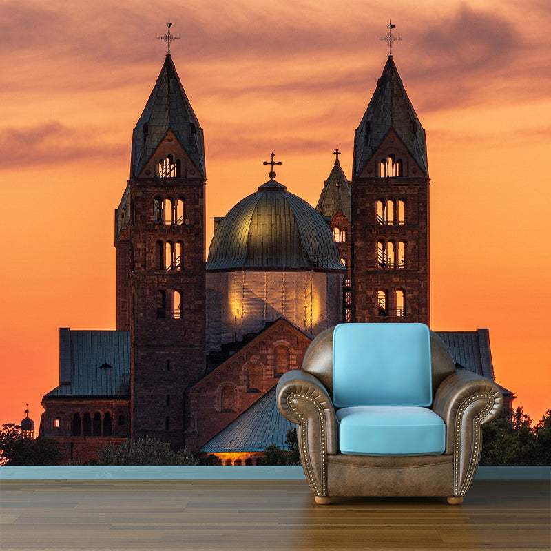 Church Photography Pattern Mildew Wall Mural Horizontalt for Living Room