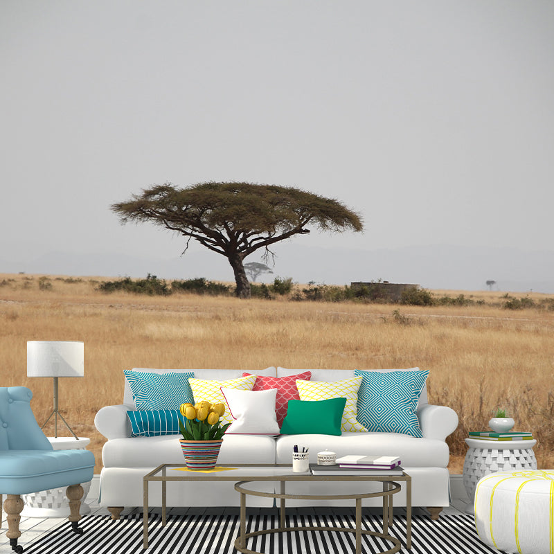 Grassland Photography Pattern Mildew Wall Mural Horizontalt for Living Room