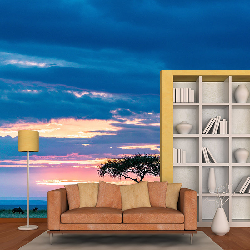 Grassland Photography Pattern Mildew Wall Mural Horizontalt for Living Room